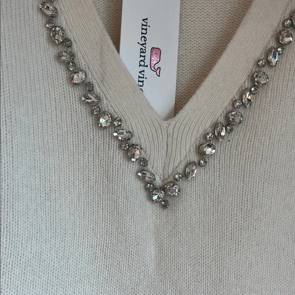 Vineyard Vines Cream Merino Wool Sweater with Embellished Neckline Size XL NWT - Picture 4 of 7